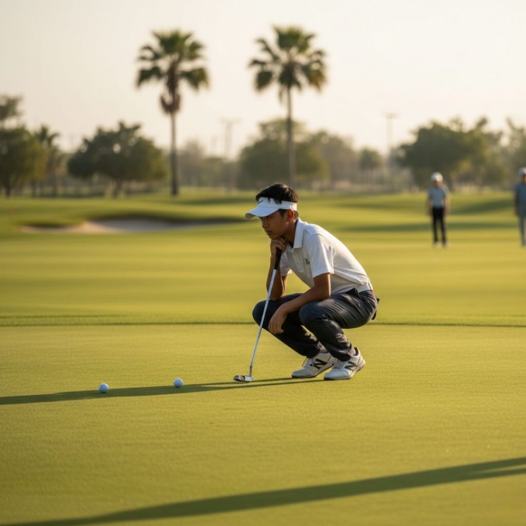 a boy looking at his shot