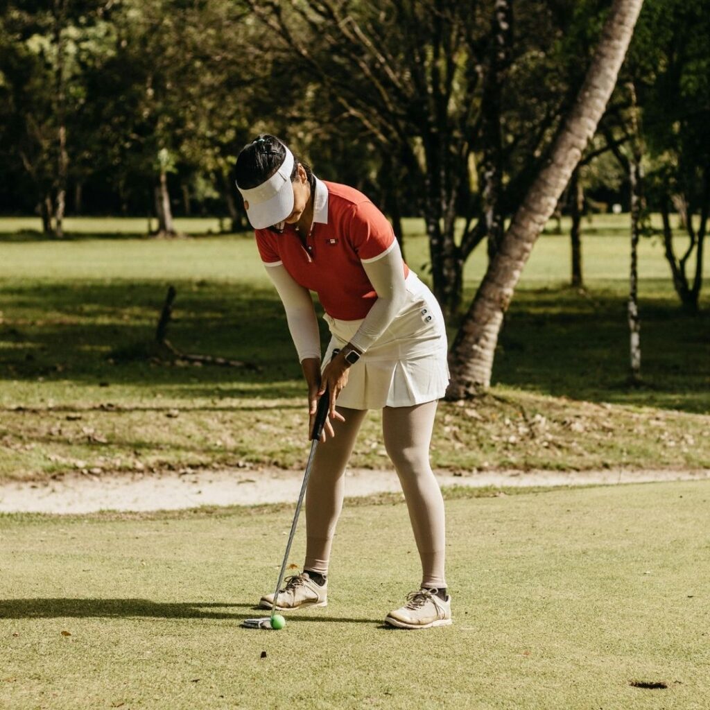 a girl putting